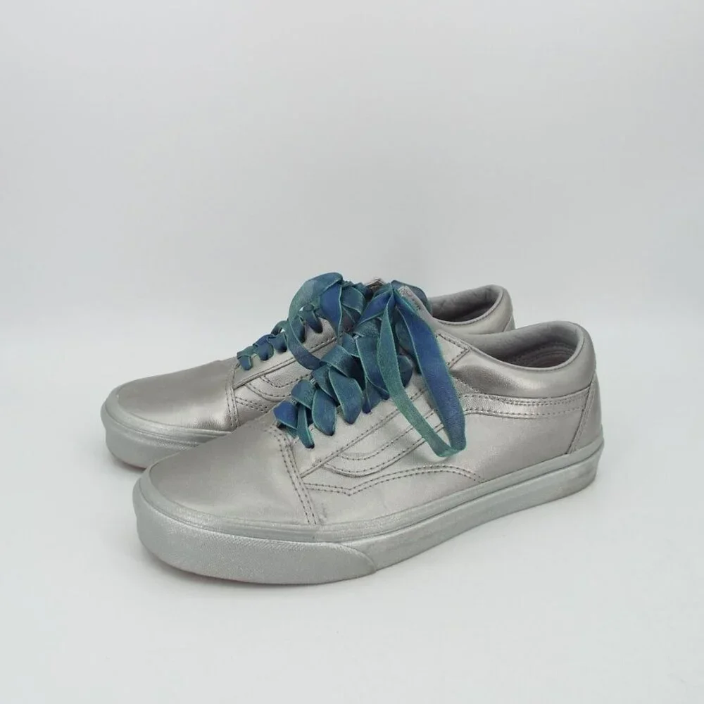 Vans Old Skool Metallic Silver Sneakers Fabric Laces Size 8.5 - Picture 6 of 11